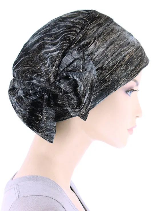 H150-MIDNIGHT#Winter Cloche Bow Hat Midnight Shimmer