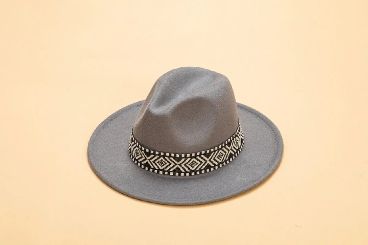 HAT2145 Tall Fedora w/ Aztec Inspired Trim