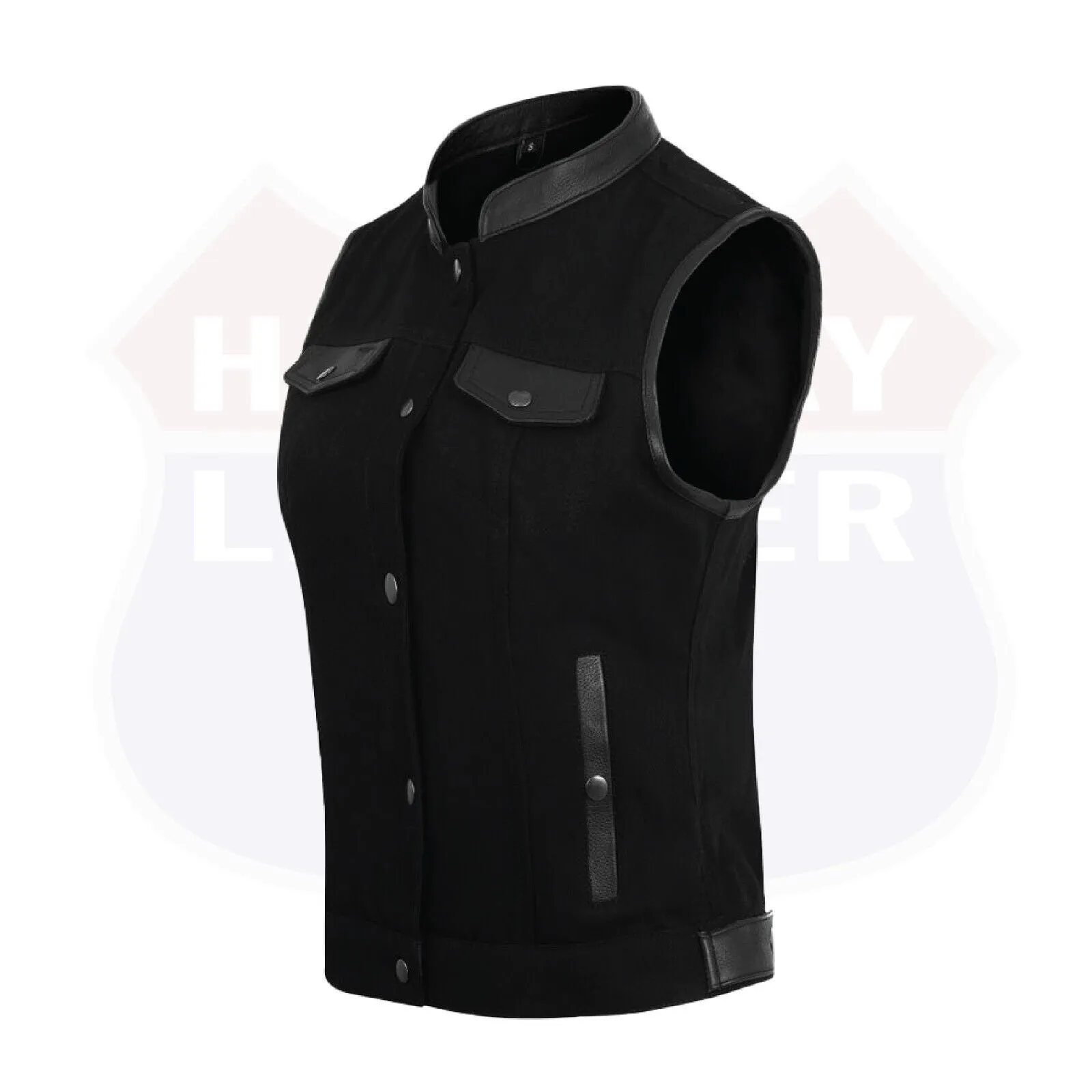 HL21580Black Womens Black Denim Motorcycle Club Vest