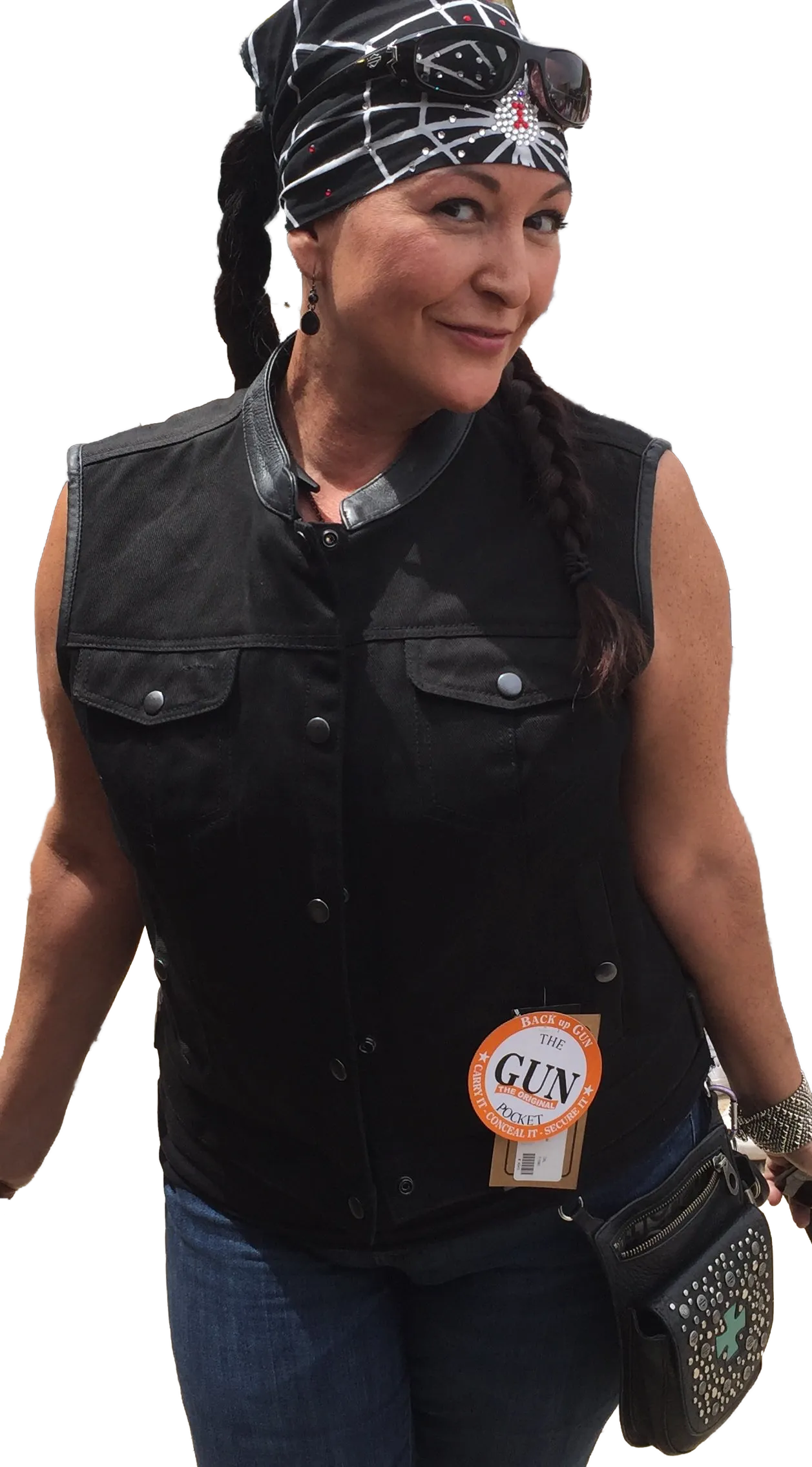 HL21580Black Womens Black Denim Motorcycle Club Vest