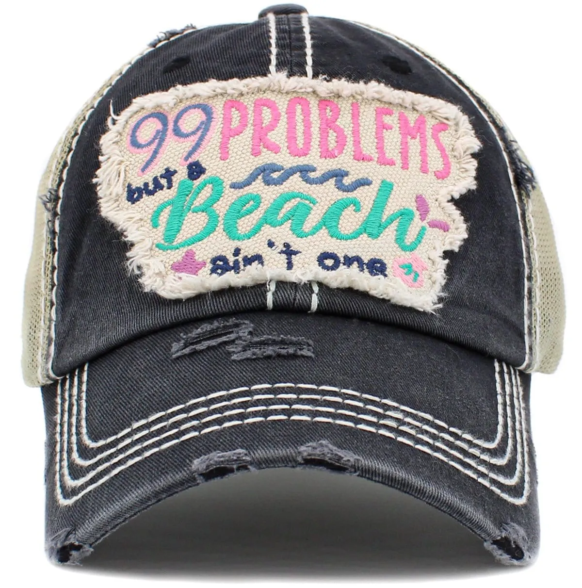 KBV1429 "99 Problems But A Beach Ain't" Vintage Distressed Ballcap