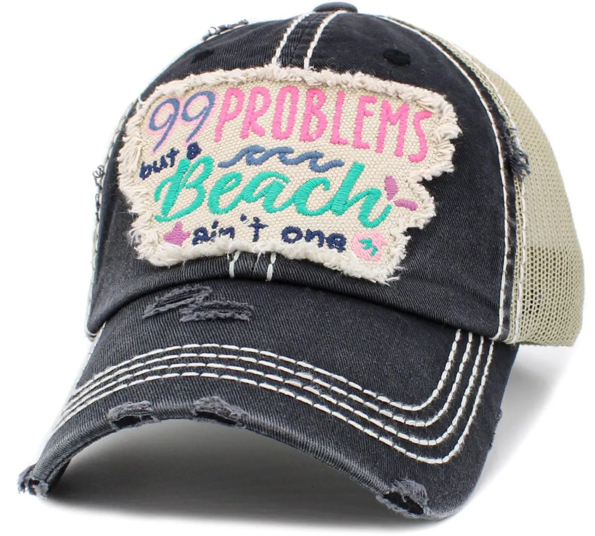 KBV1429 "99 Problems But A Beach Ain't" Vintage Distressed Ballcap