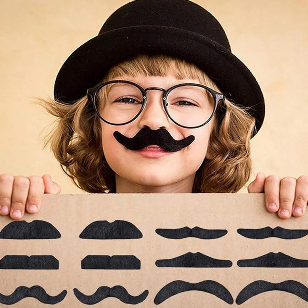 Kicko Party Black Mustache - 12 Adhesive Whiskers for Kids and Adults Costume Play