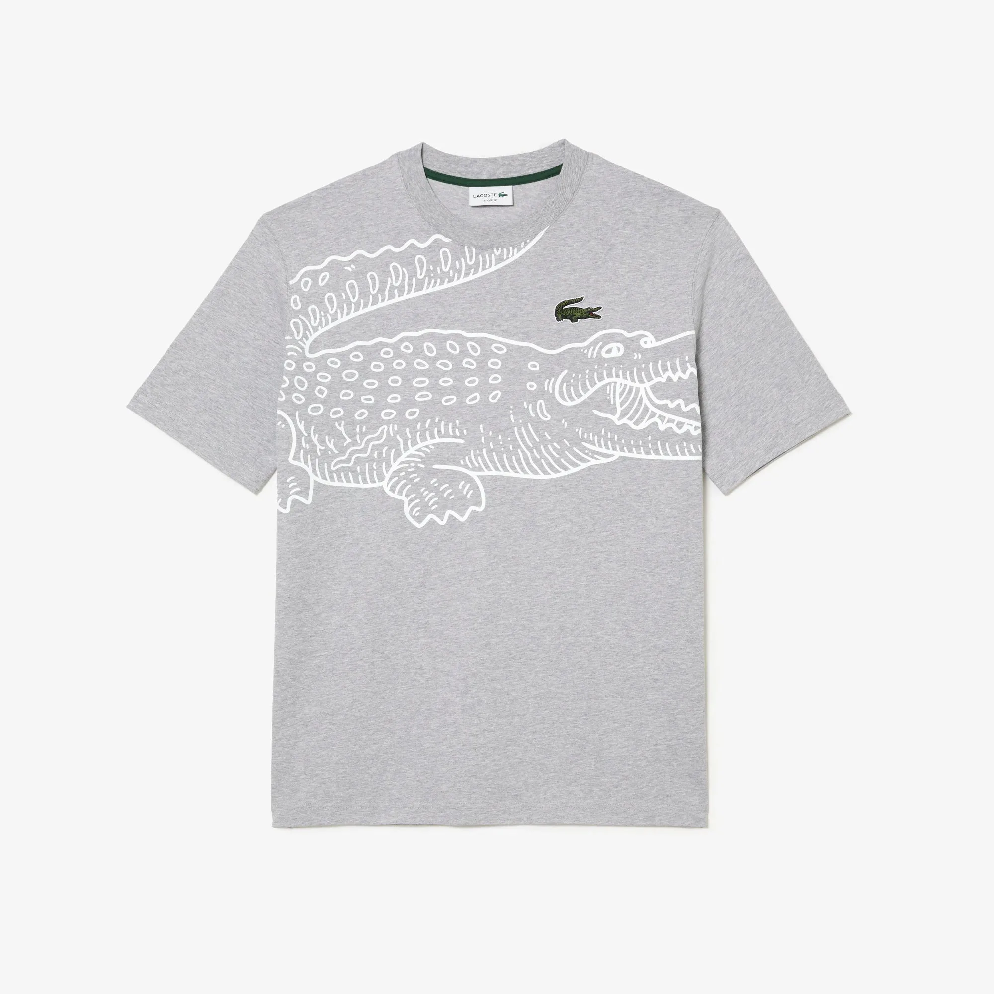 LACOSTE Men’s Crew Neck Loose Fit Crocodile Print T-Shirt