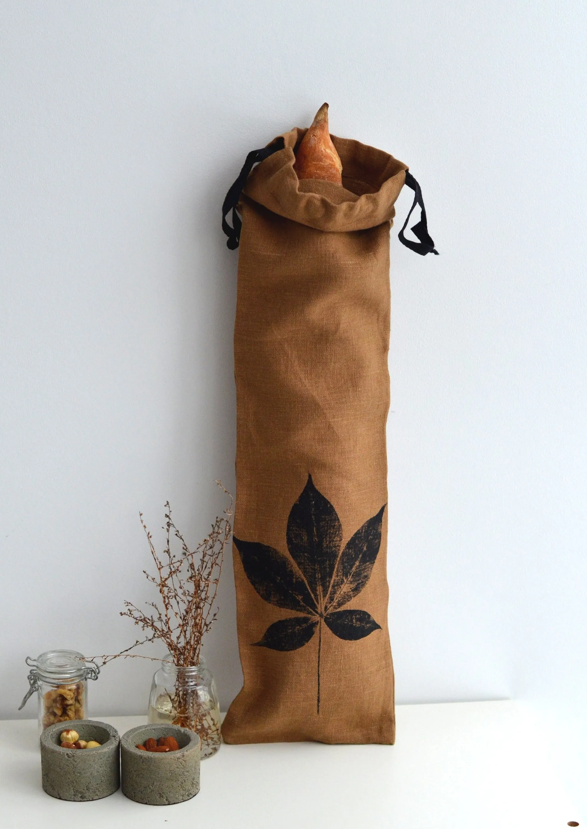 Linen Creeper Baguette Bag in Ginger