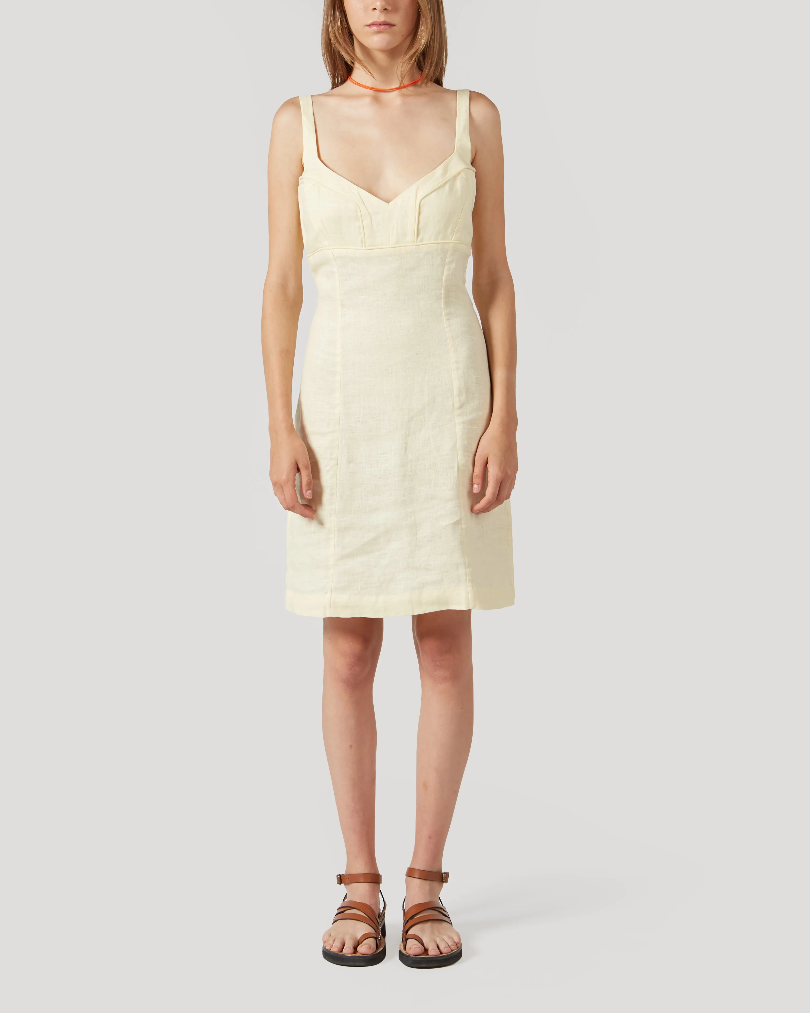 LINEN SHORT DRESS IN YELLOW