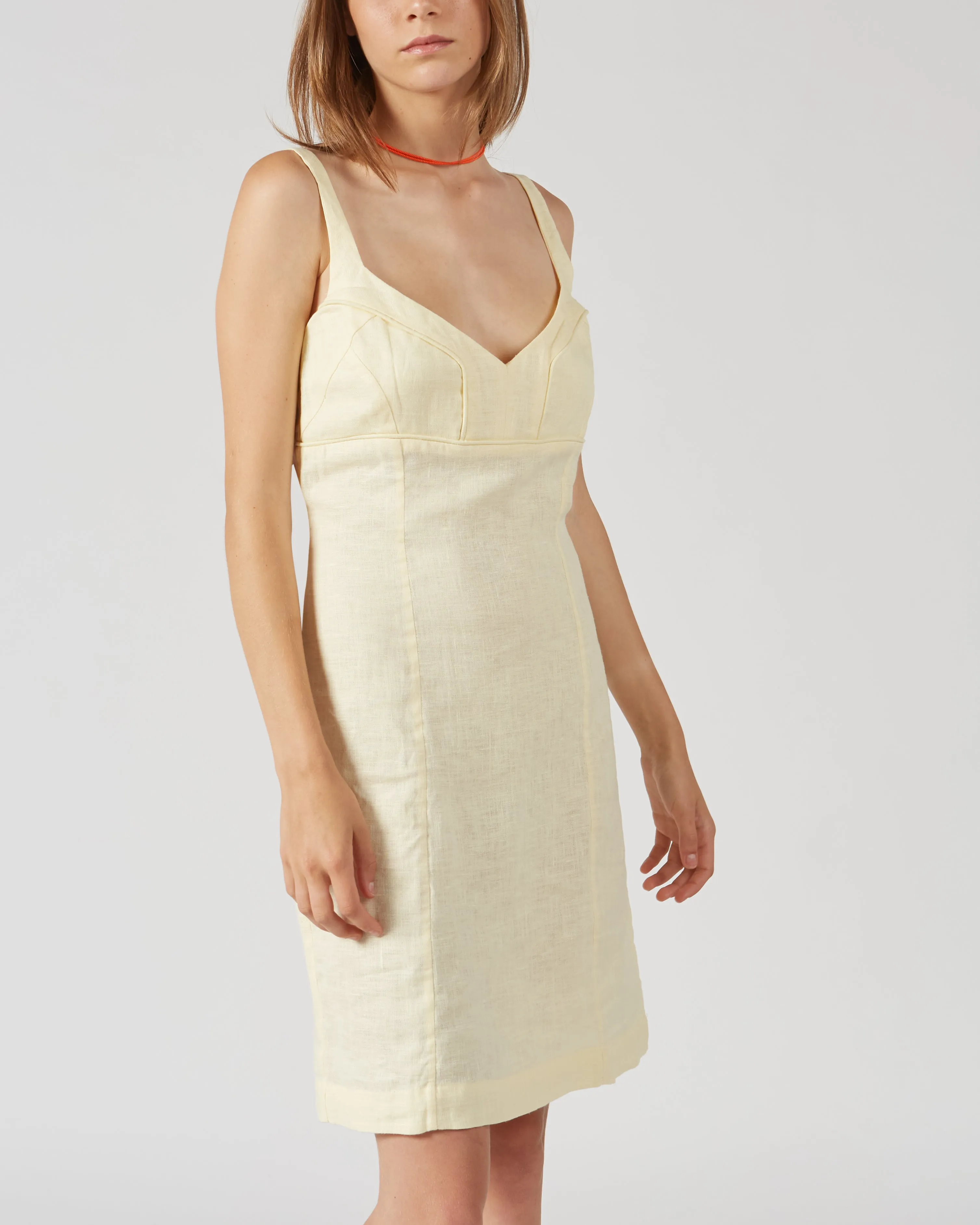 LINEN SHORT DRESS IN YELLOW