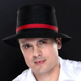 M1711- Black fedora with red trim