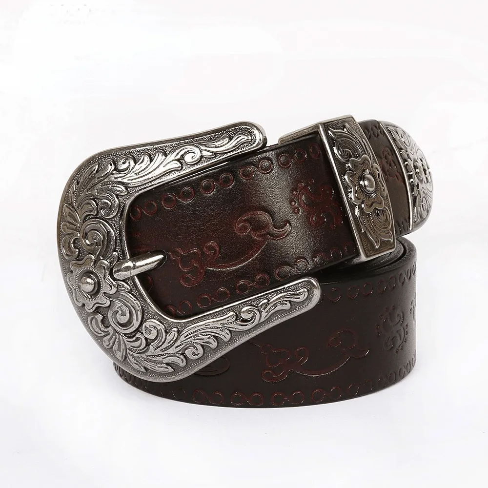 Men's Gothic Floral Carving Cowhide Belts