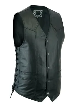 Men's Motorcycle Leather Western Vest Side Lacing