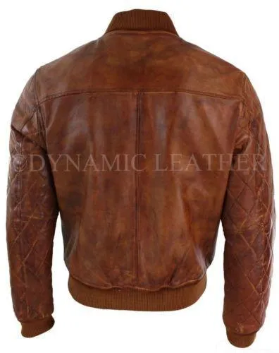 Mens Tan Brown Vintage Real Leather Bomber Pilot Jacket