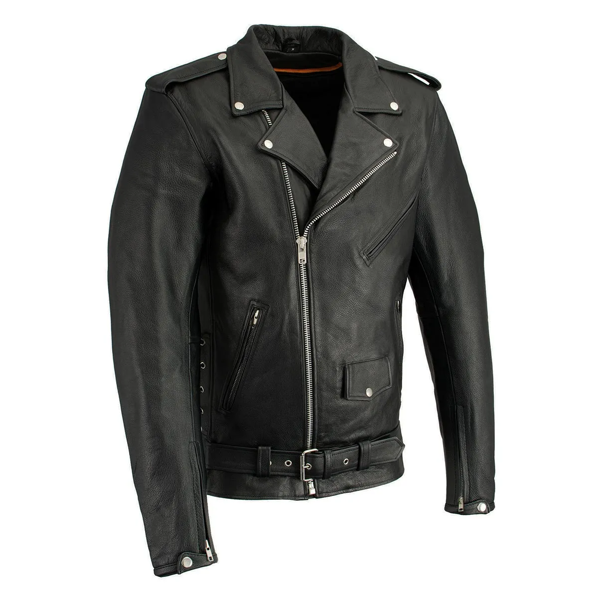 Milwaukee Leather LKM1711TALL Men's Black Tall-Sizes Side Lace Police Style Leather Jacket