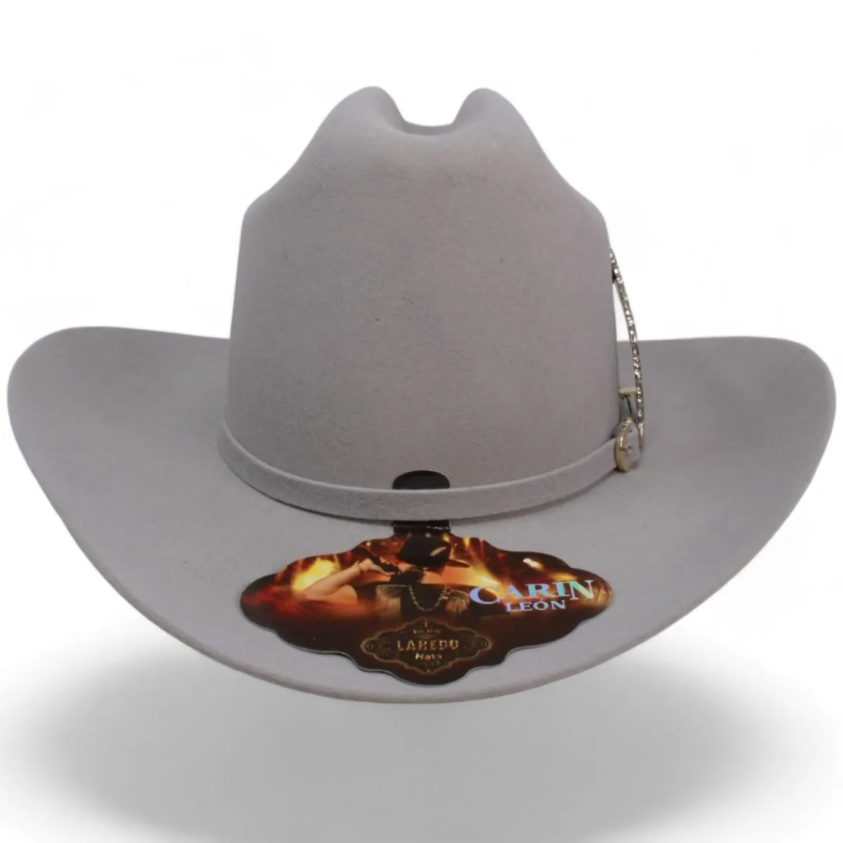 Official Carin Leon Cowboy Felt Hat with Silver Feather Silver Gray