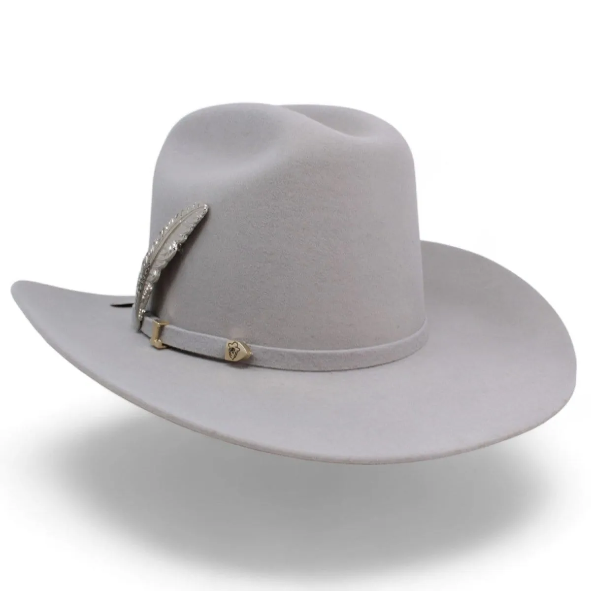 Official Carin Leon Cowboy Felt Hat with Silver Feather Silver Gray