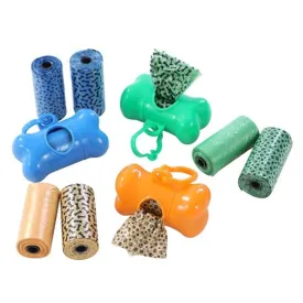 Paws & Claws Clean Up Bags & Dispenser 3 Rolls/ 60 Bags 31.5x22cm - 3 Assorted Colours Green/Blue/Orange