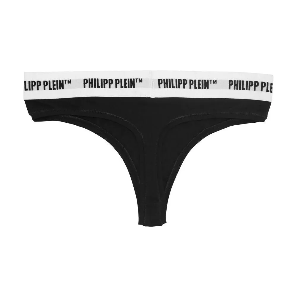 Philipp Plein Black Cotton Women Thong Two-Pack