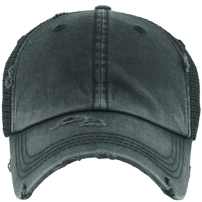 PONY002M Ponytail Distressed Mesh Cotton Cap