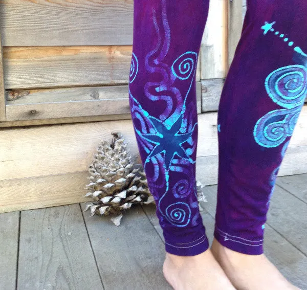 Purple Majesty Moon and Star Batik Leggings