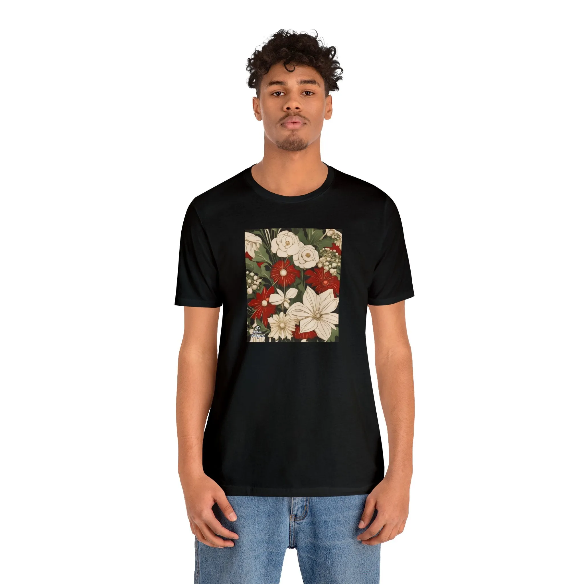 Red & White Flowers, Soft 100% Jersey Cotton T-Shirt, Unisex, Short Sleeve, Retail Fit