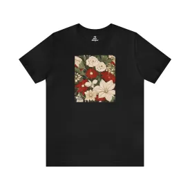 Red & White Flowers, Soft 100% Jersey Cotton T-Shirt, Unisex, Short Sleeve, Retail Fit