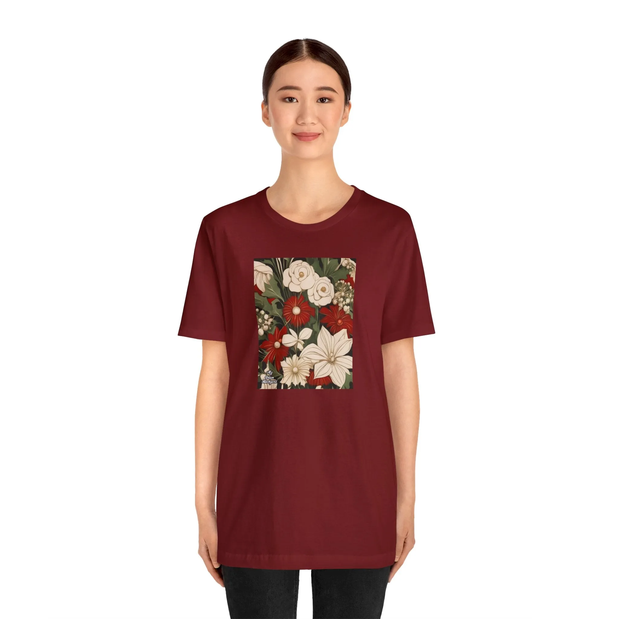 Red & White Flowers, Soft 100% Jersey Cotton T-Shirt, Unisex, Short Sleeve, Retail Fit