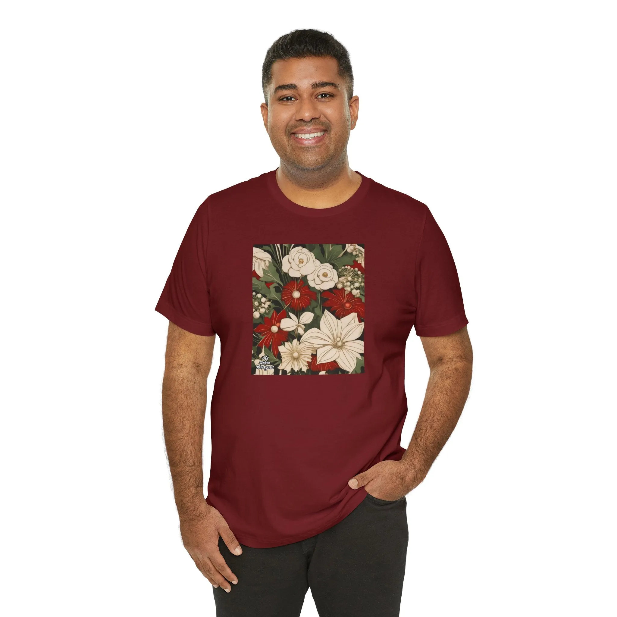 Red & White Flowers, Soft 100% Jersey Cotton T-Shirt, Unisex, Short Sleeve, Retail Fit