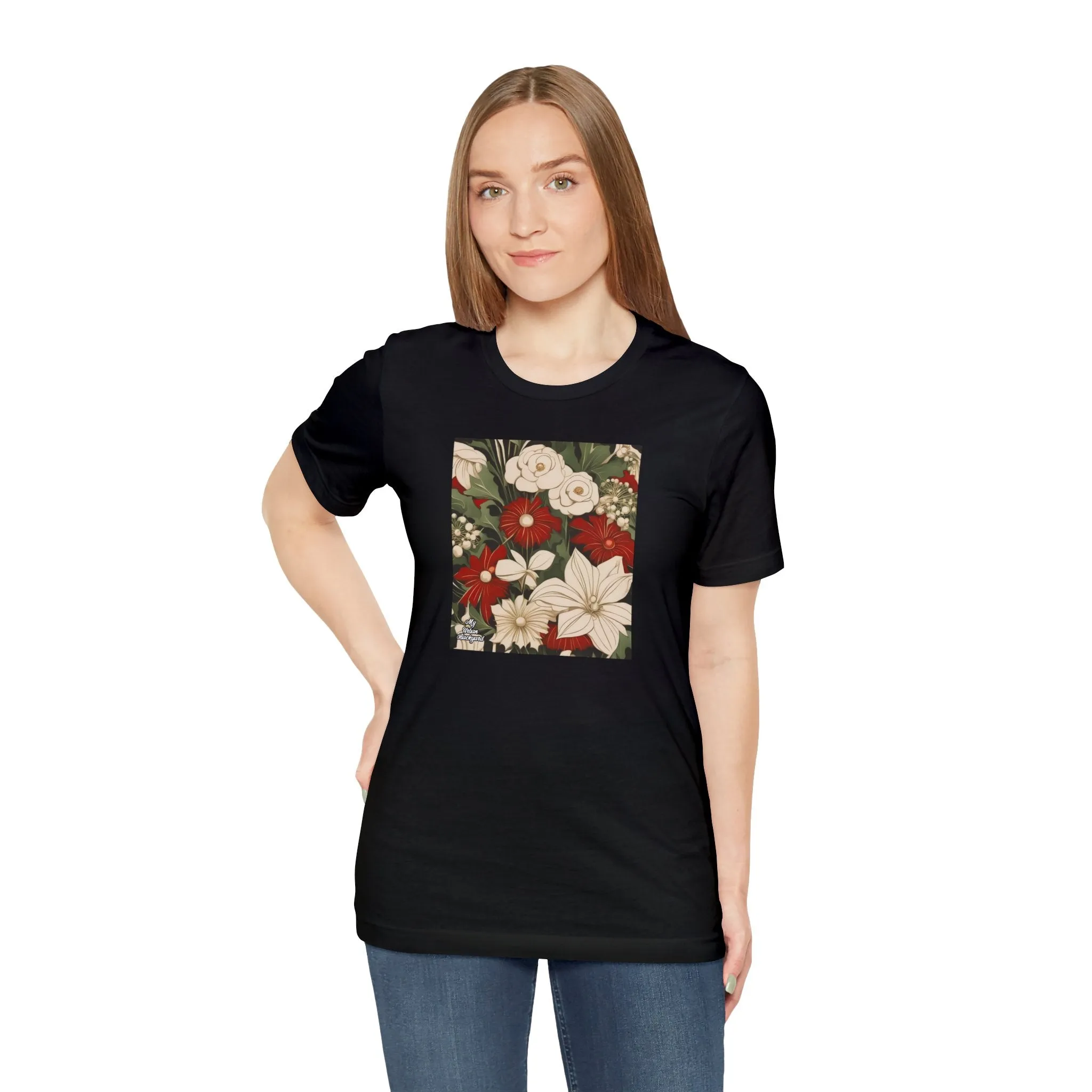 Red & White Flowers, Soft 100% Jersey Cotton T-Shirt, Unisex, Short Sleeve, Retail Fit