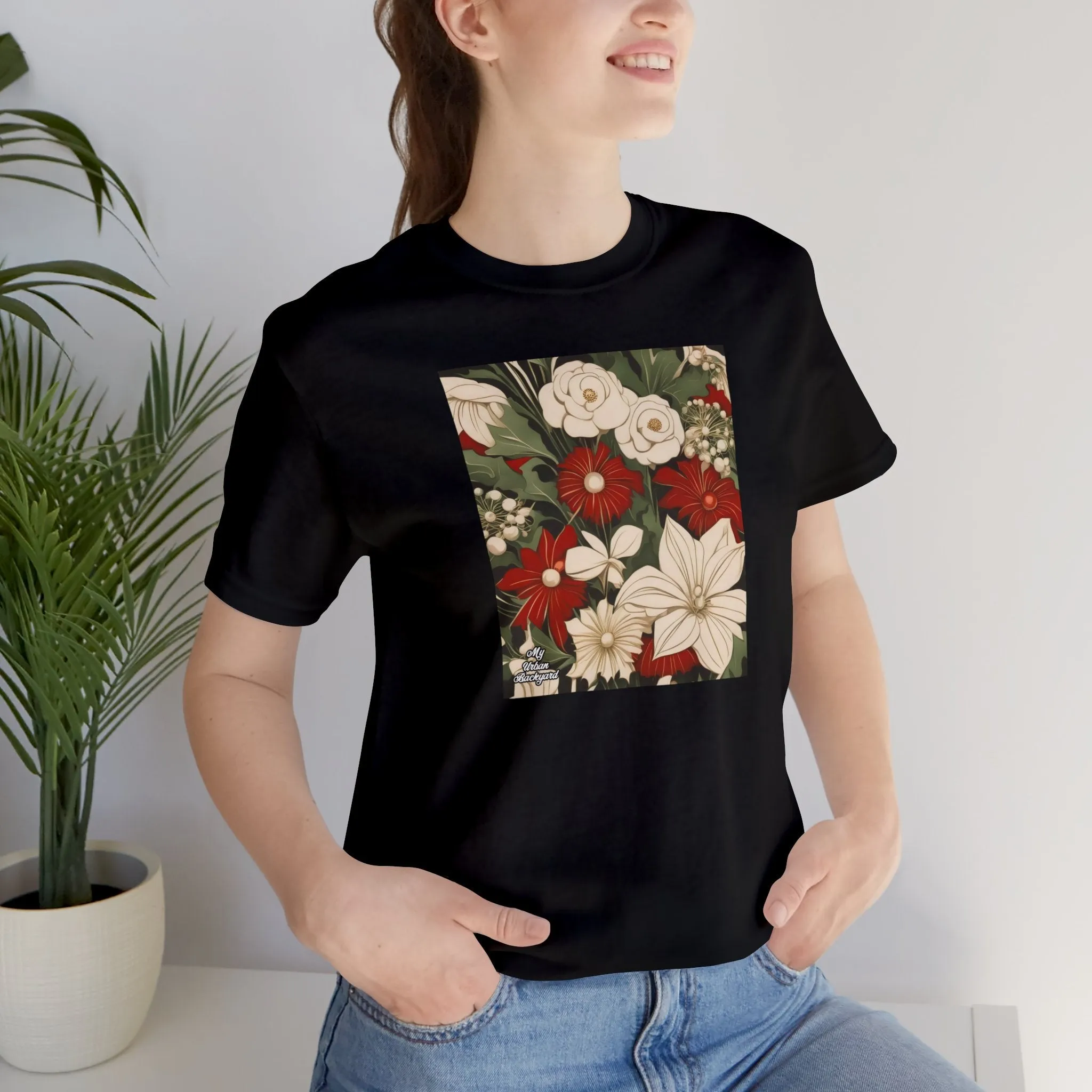 Red & White Flowers, Soft 100% Jersey Cotton T-Shirt, Unisex, Short Sleeve, Retail Fit