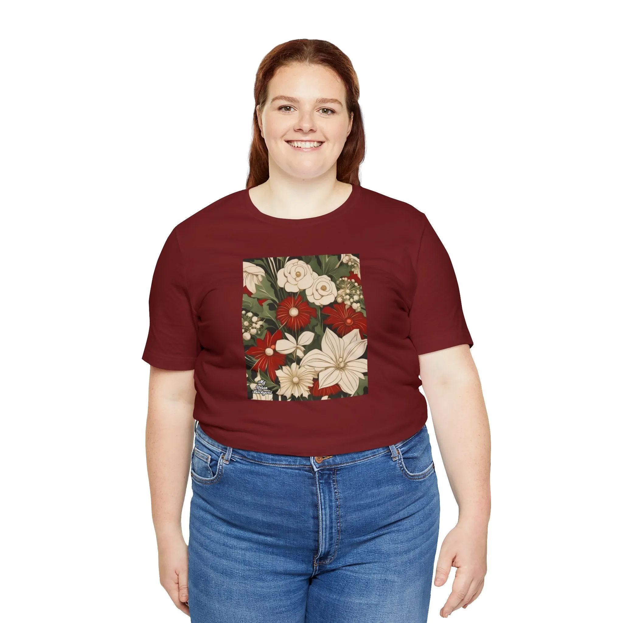 Red & White Flowers, Soft 100% Jersey Cotton T-Shirt, Unisex, Short Sleeve, Retail Fit