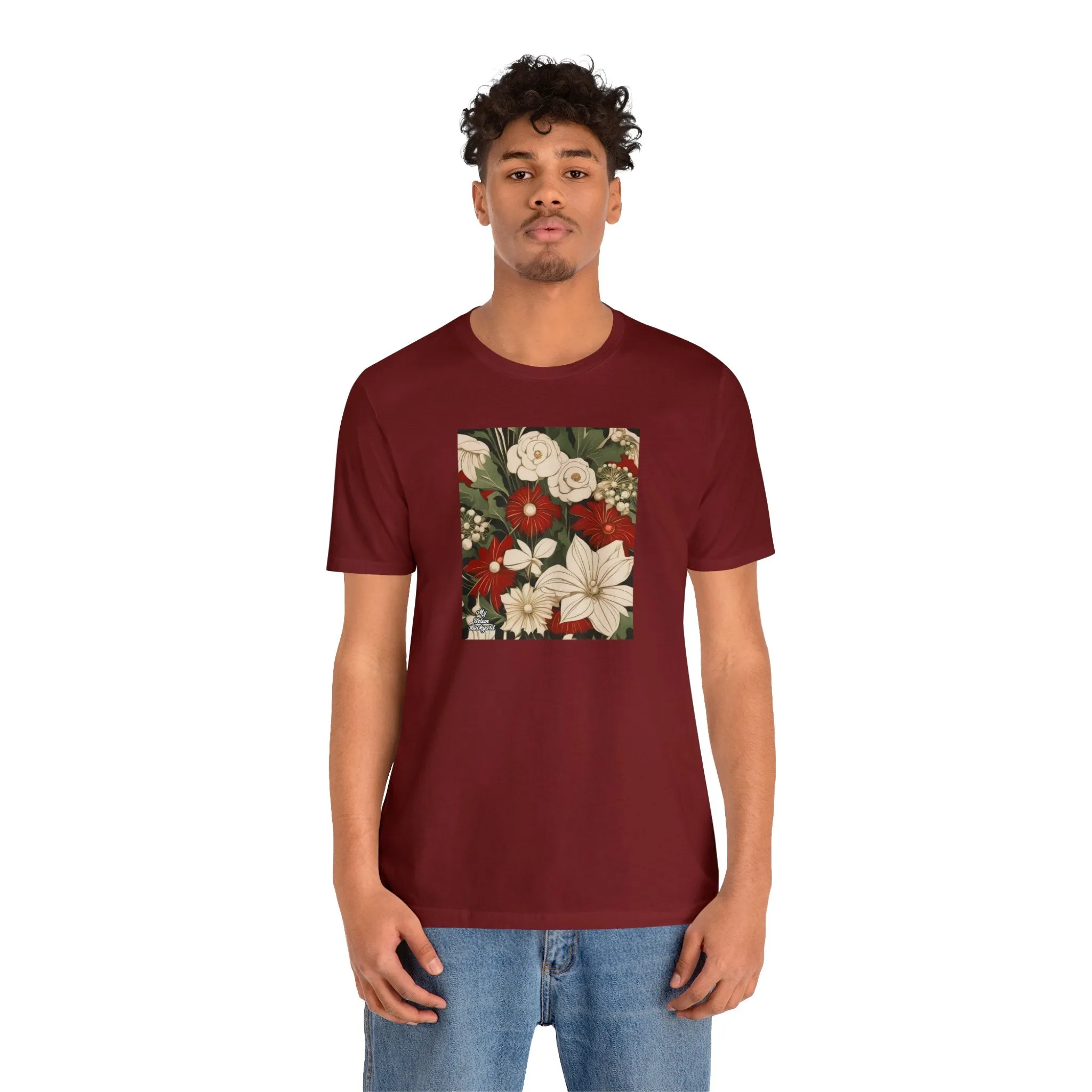 Red & White Flowers, Soft 100% Jersey Cotton T-Shirt, Unisex, Short Sleeve, Retail Fit