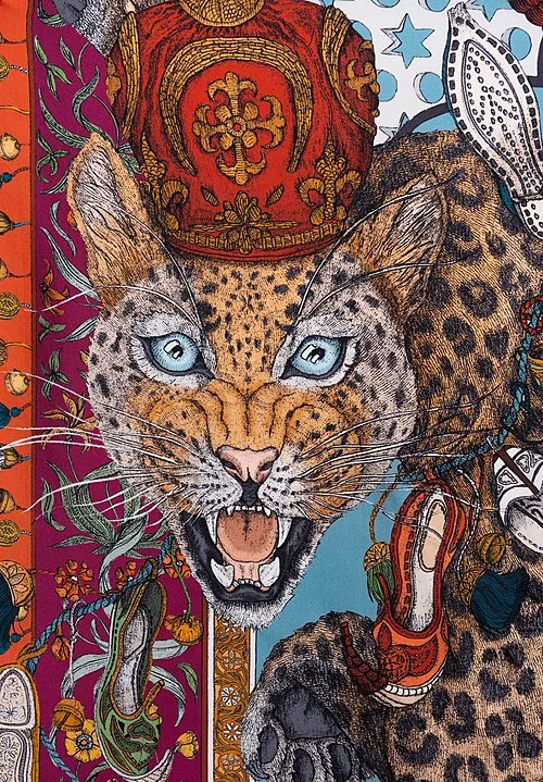 Sabina Savage "Leopard's Bazaar" Silk Scarf