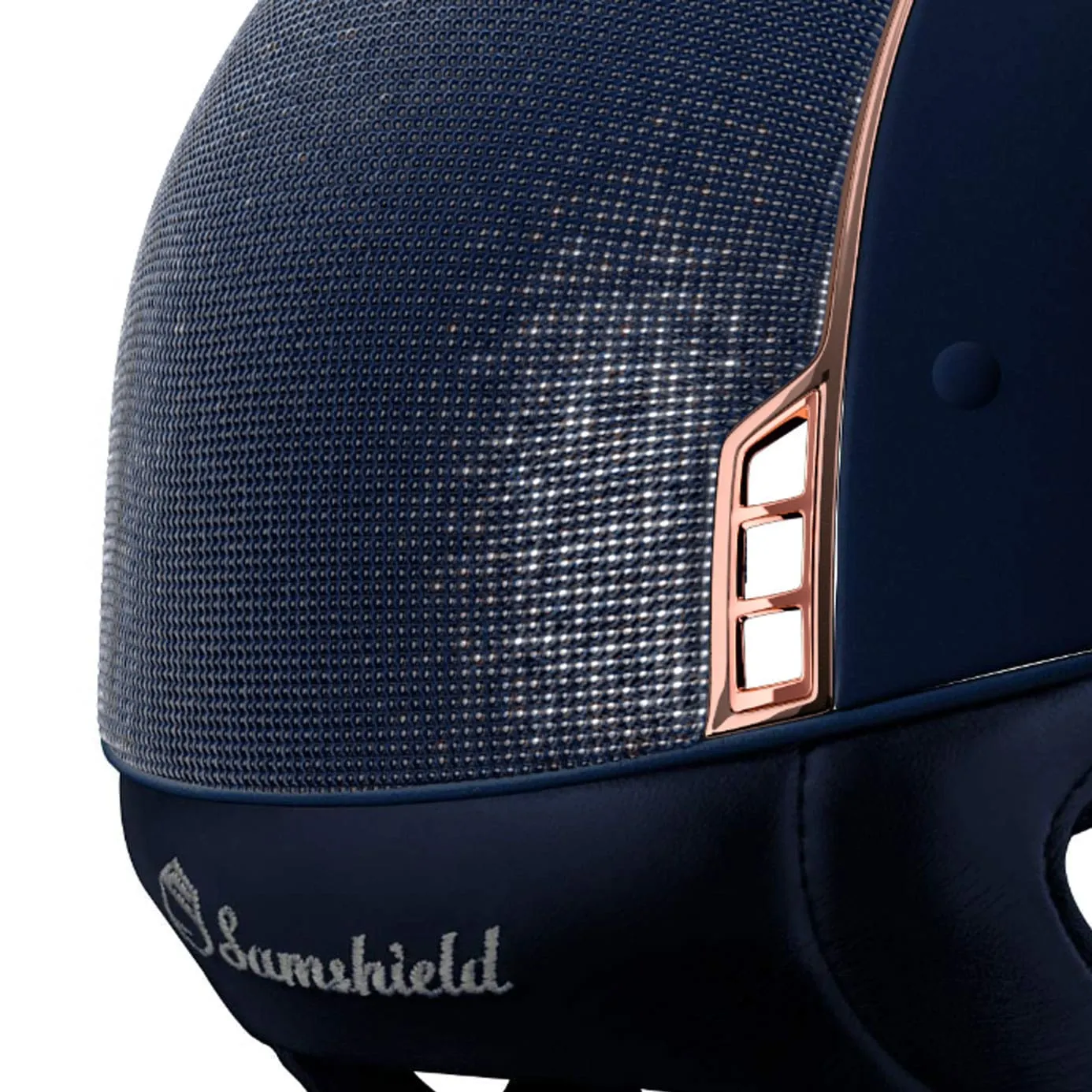 Samshield V1 Miss Shield Navy Shimmer Riding Hat with Rose Gold Trim