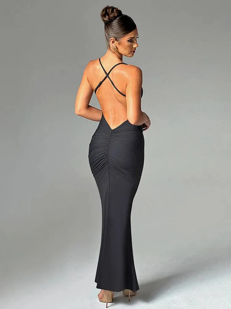 Slim Bodycon Long Spaghetti Strap Backless Sexy Spring Summer Maxi Dress