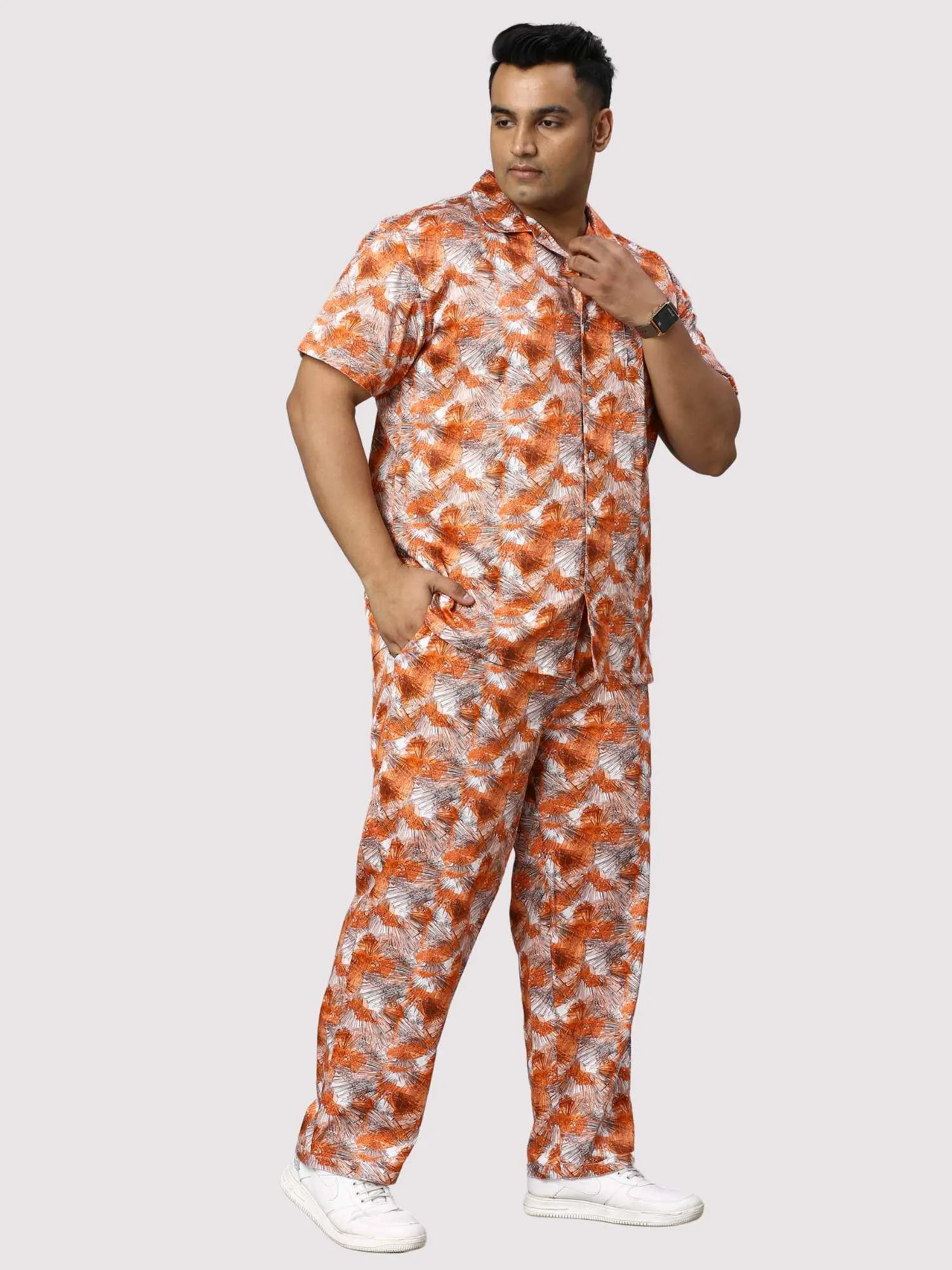 Sunrise Orange Men Digital Printed Full Co-Ords Men's Plus Size