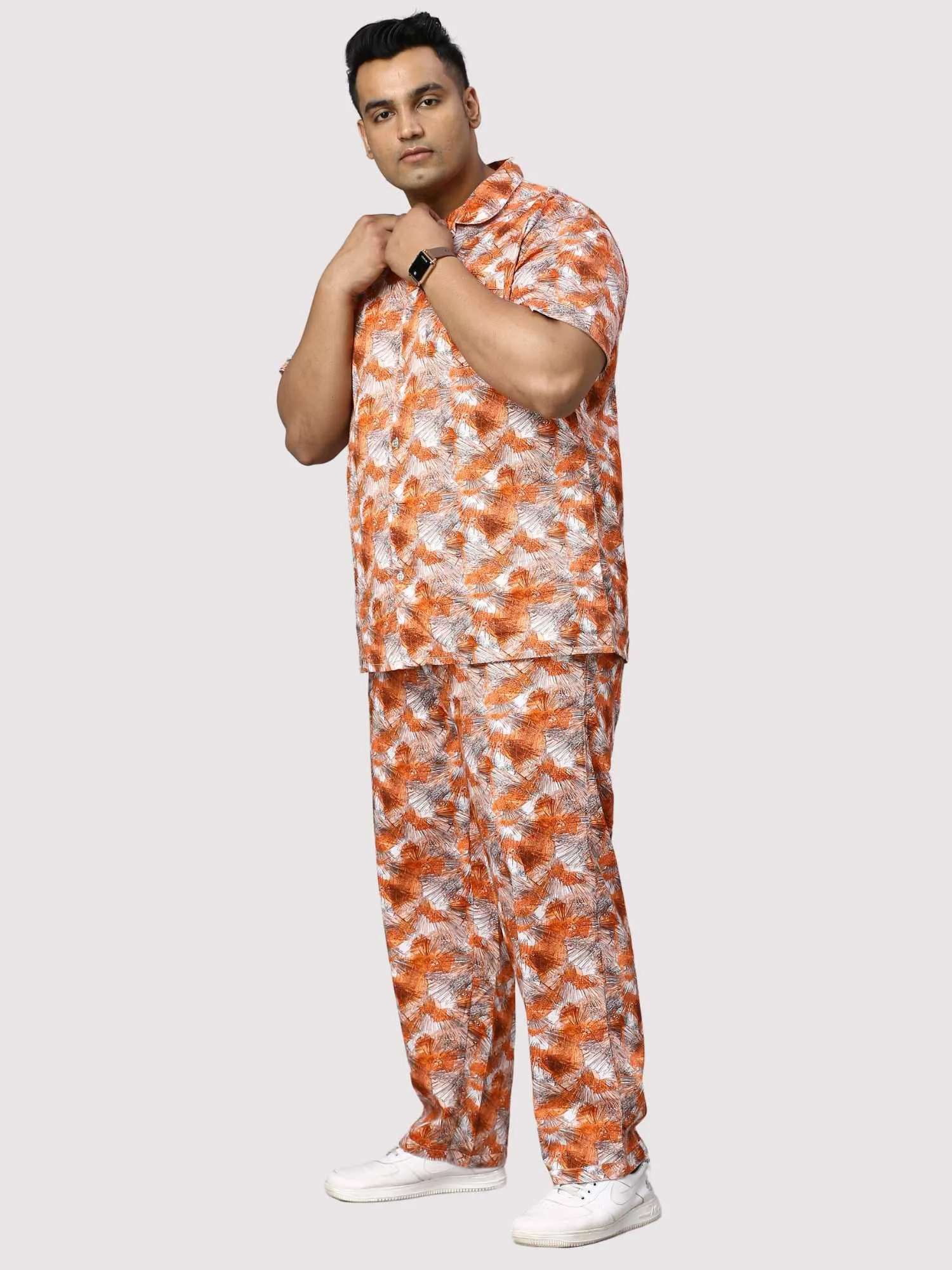 Sunrise Orange Men Digital Printed Full Co-Ords Men's Plus Size