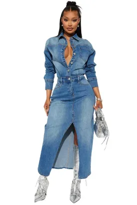 TEEK - ONE-PIECE DENIM LONG MAXI DRESS