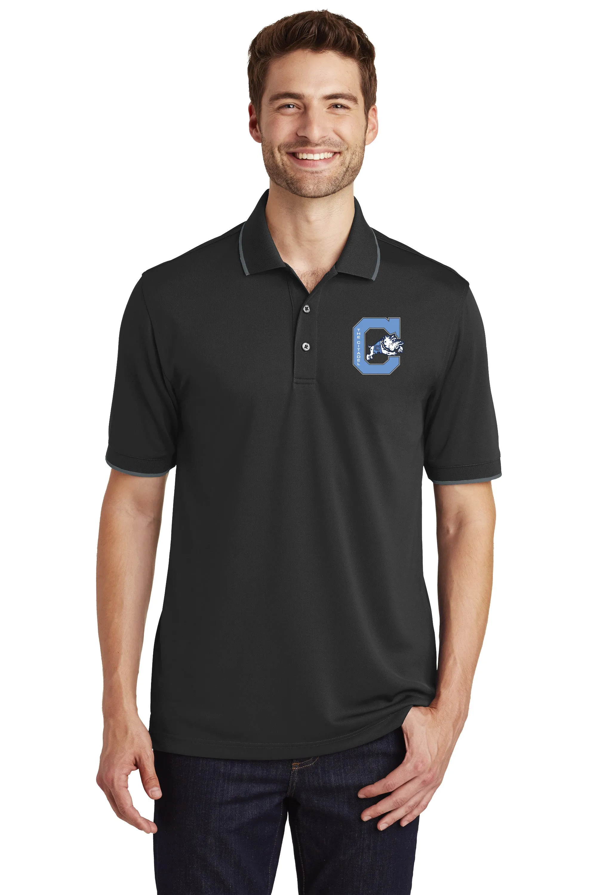 The Citadel Block C Jumping Bulldog UV Micro-Mesh Tipped Polo Shirt