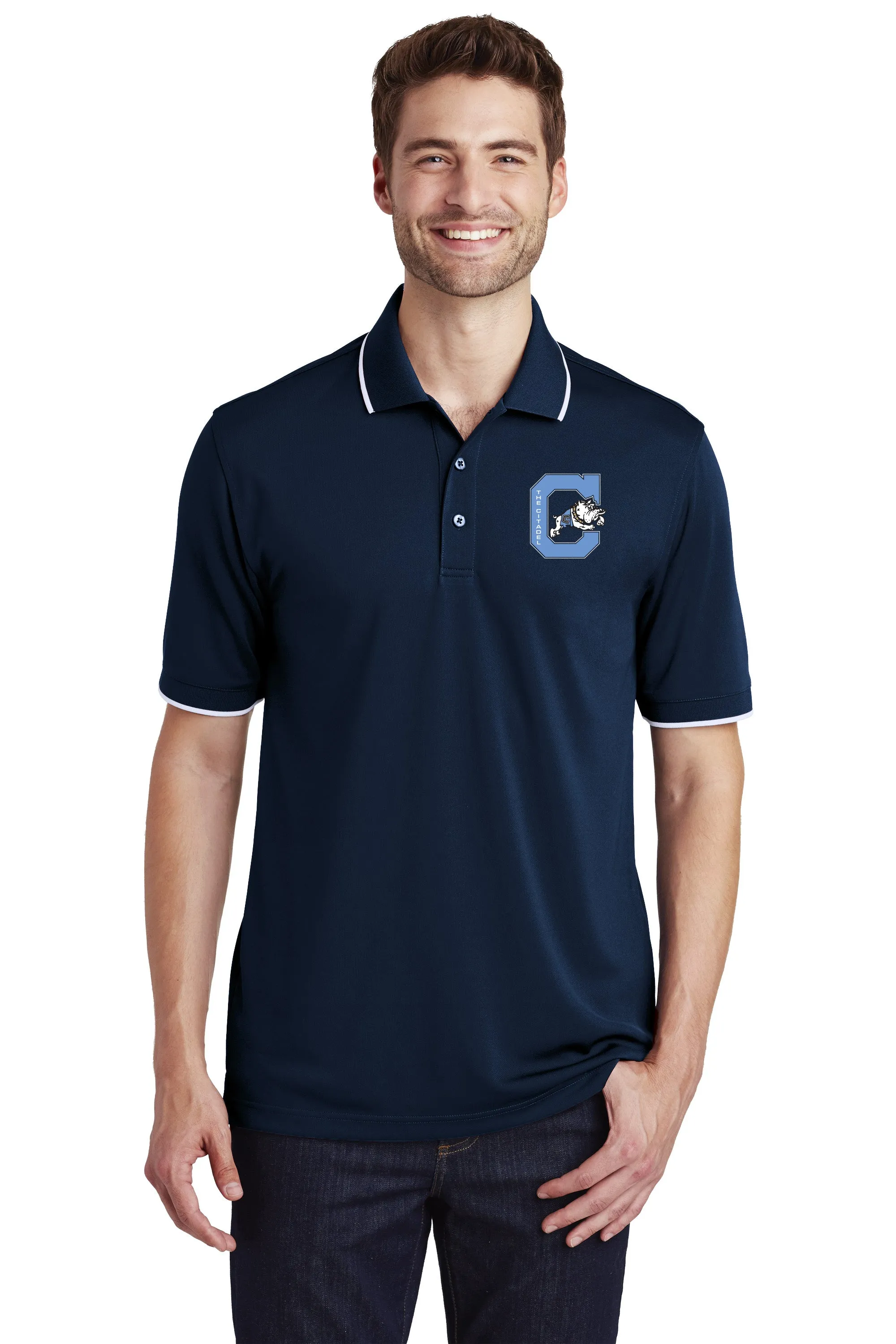 The Citadel Block C Jumping Bulldog UV Micro-Mesh Tipped Polo Shirt