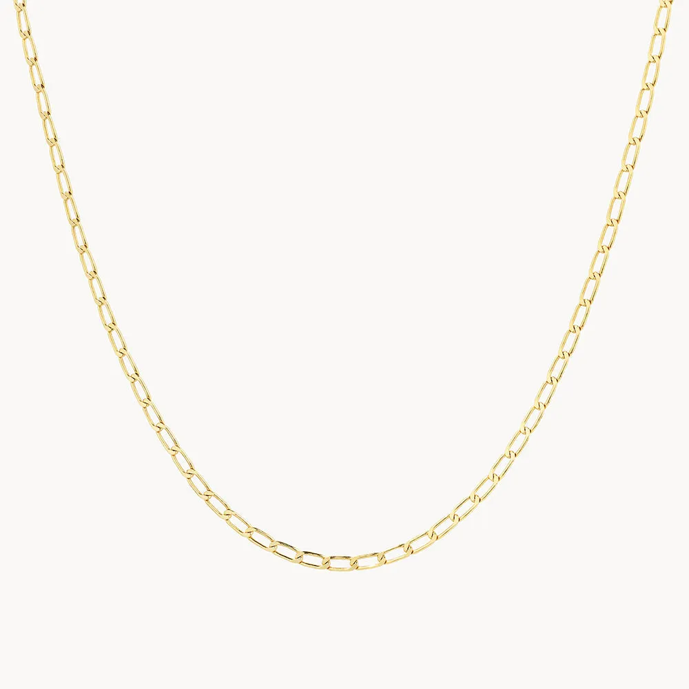 Thin Flat Curb Chain Necklace in Gold