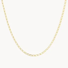 Thin Flat Curb Chain Necklace in Gold