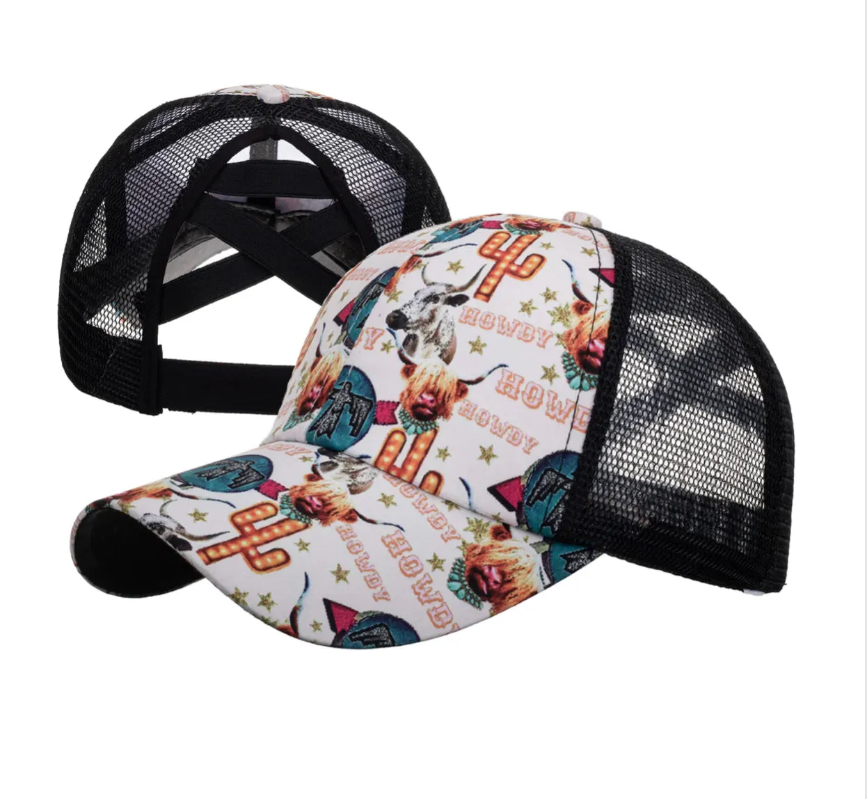 Western Style Criss Cross Ponytail Baseball Hats