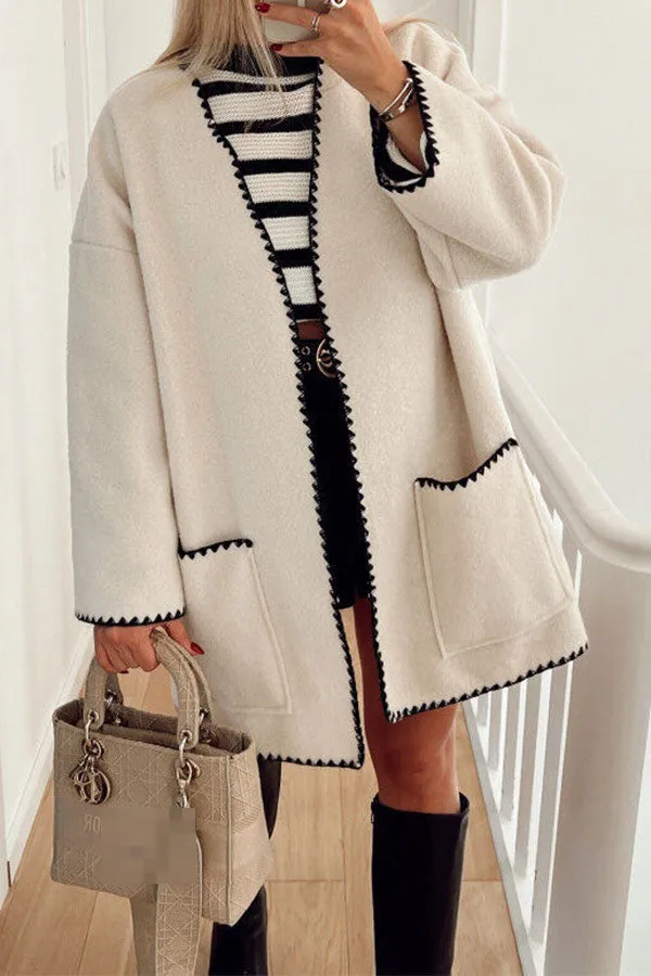 xiangtuibao Hit Color Patchwork Feminine Pocket Coat