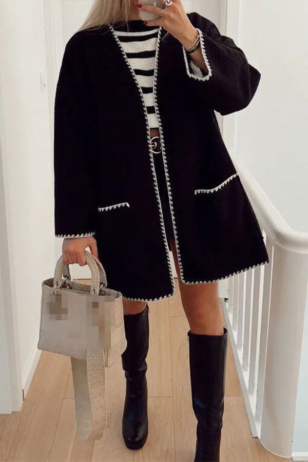 xiangtuibao Hit Color Patchwork Feminine Pocket Coat