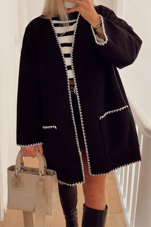 xiangtuibao Hit Color Patchwork Feminine Pocket Coat