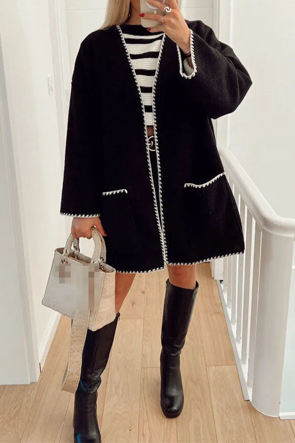 xiangtuibao Hit Color Patchwork Feminine Pocket Coat