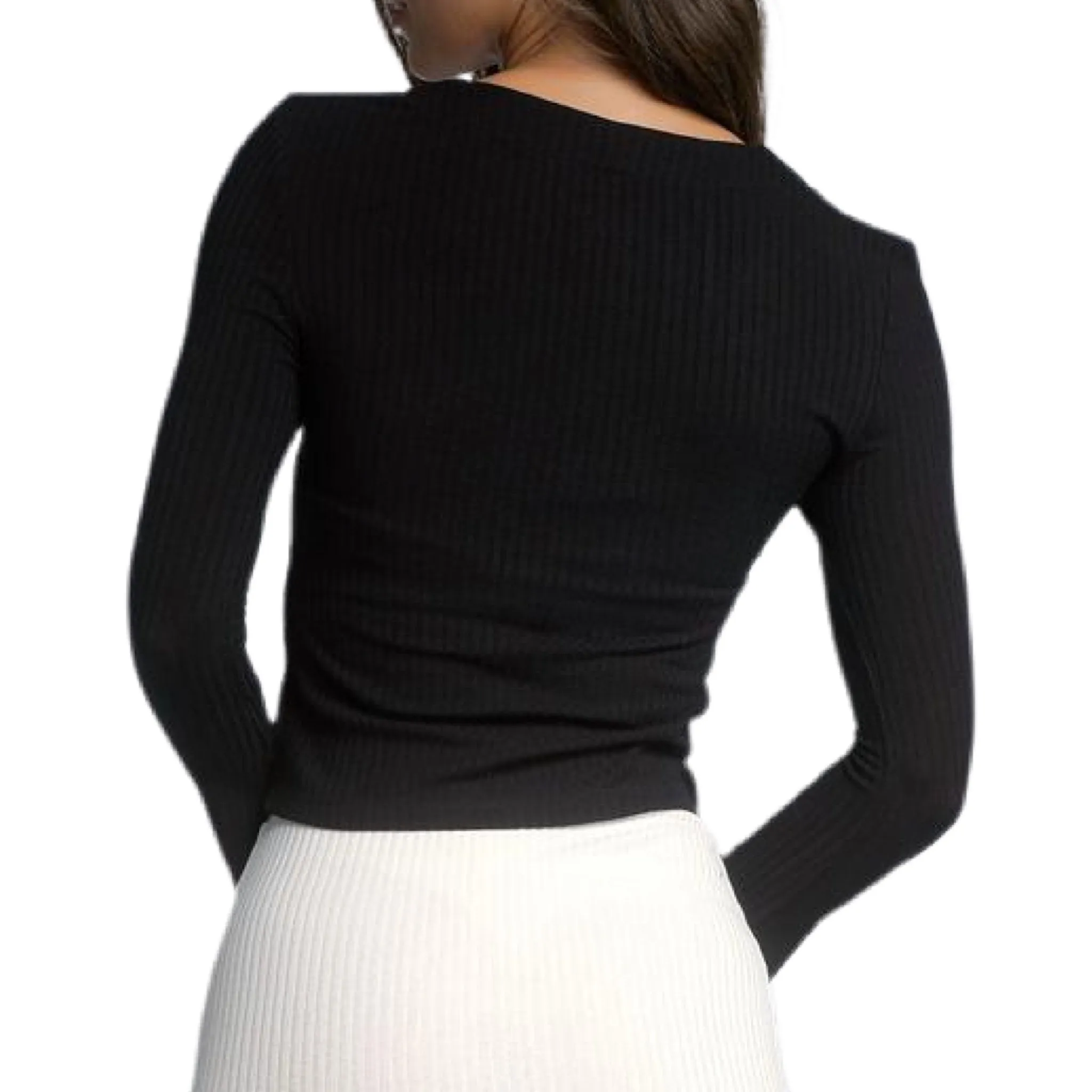 Yara Button Long Sleeve Top - Black.